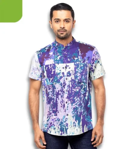 Multicolour Printed Slim Fit Casual Fusion Mixed Cotton - Shirt