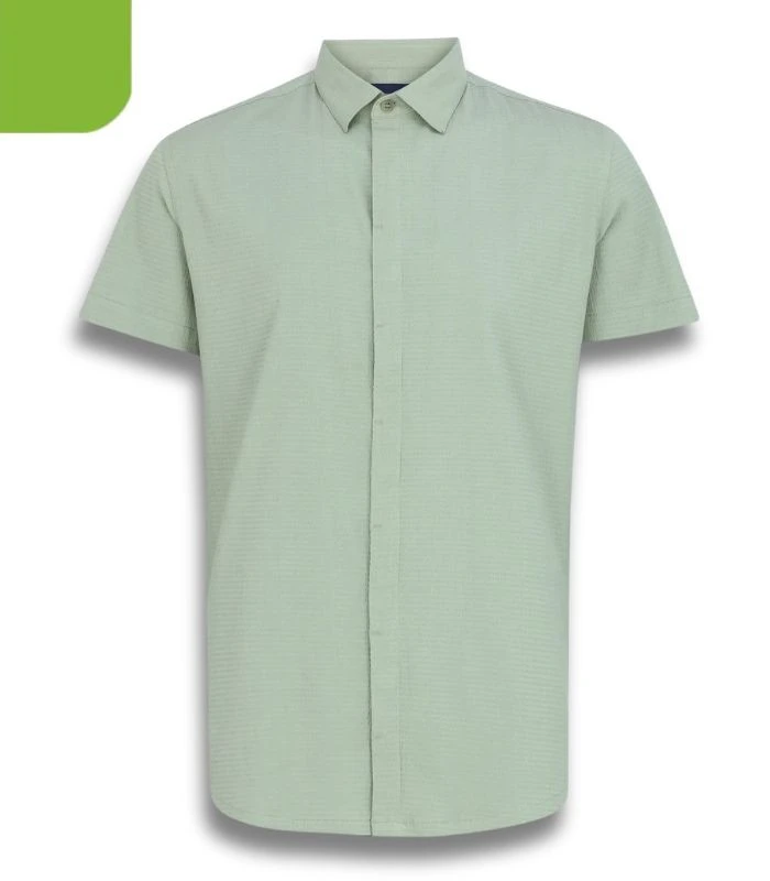 Pastel Green Textured Mixed Cotton Casual Modern Taaga Man-Shirt