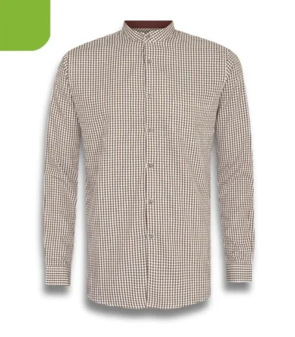 White-Coffee Check Textured Mixed Cotton Fitted-Shirt